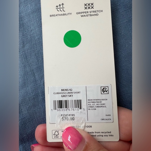 NWT Walter Hagen Men’s Clubhouse 9” Linen Shorts in Grey Sky in size 42 - Picture 4 of 4